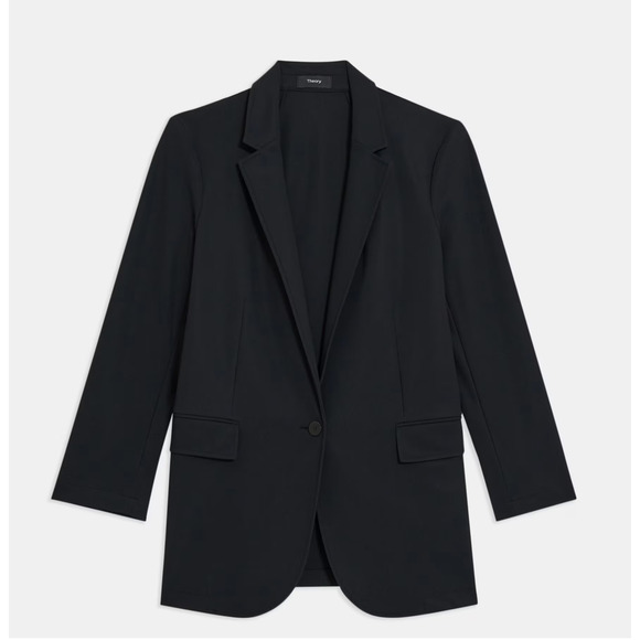 Theory Casual Blazer Black Precision Ponte Stretch One Button Sz 6 Women's